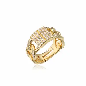 Cincin Kristal Kuningan Wanita, Pakaian Berlapis Emas 18K Berlian Imitasi Sederhana Tidak Teratur