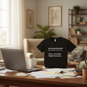 T-shirt Procrastinator Definition in cotone nero, taglia unisex per adulti, media - Product Image 2