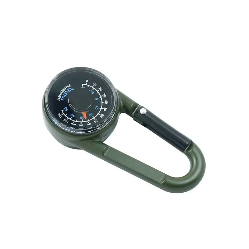 Metal two-sided mini compass thermometer carabiner, multifunctional compass hiking hook buckle