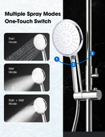 Système de douche combiné pour salle de bain en plastique ABS finition chromée, avec pommeau de douche triple jet (pluie et brume) et douchette à main, pour hôtels et toilettes
