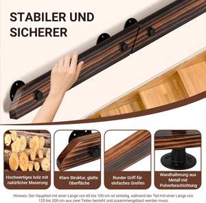 Corrimano per Scale in Legno di Pino Ikodm 150cm Marrone per Interni Montaggio Laterale Include Staffe a Parete e Materiale di Montaggio - Product Image 4