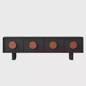 Mueble de <span class=keywords><strong>TV</strong></span> de Madera Maciza de Diseño Moderno Vintage Delanto, Mesa Negra <span class=keywords><strong>Sunset</strong></span> con Almacenamiento para Sala de Estar de Apartamentos Pequeños, para Televisores de 60-64 Pulgadas - Product Image 4