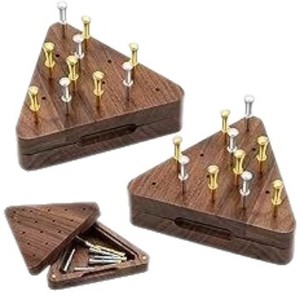 Jeu de société triangulaire en bois avec boîte de rangement, jeu portable pour fête de famille, 2 joueurs, en bois de noyer, coffret cadeau - Product Image 5