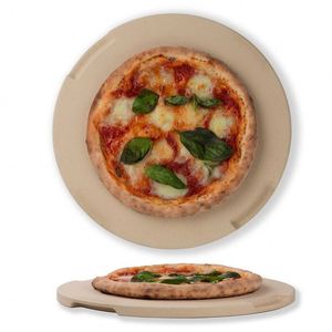 Großer Pizzastein Backstein für Brot mit Schaufel-Set Schwarz Cordierit Beste Stahl-Ofenform Rot Mit Holz für Selbstgemachtes - Product Image 3