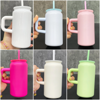 Entrepôt USA 16oz Sublimation vierge Macaron mat et couleur blanc brillant Canette en acier inoxydable avec poignée et gobelets StrawTumbler