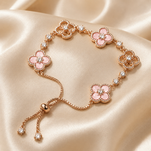 Pink Flower 18K Gold Plated Stainless Steel <b>Bracelet</b> Versatile Fashionable <b>Bracelet</b> - Product Image 6