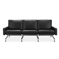 Ensemble de canapés modulaires minimalistes série PK31 en cuir aniline noir et chrome pour appartement, maison et usage commercial