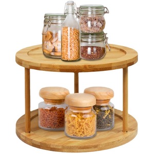 <b>Bamboo</b> Rotating Spice Rack Double Layer Kitchen Countertop Storage With Wooden Lids Airtight <b>Container</b> For Spices And Condiments - Product Image 1