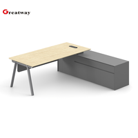 Bureau de direction professionnel avec armoire latérale fixe, poste de travail exécutif avec rangement et gestion des câbles pour le bureau