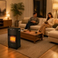 Calentador de Gas para Interiores, para Sala de Estar, con Llama Real, Quemador Cerámico Infrarrojo, Protección contra Sobrecalentamiento, Portátil y Móvil