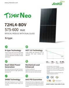 JINKO แผงเซลล์แสงอาทิตย์ชนิด N-Type 575W 580W 585W 590W 600W ชุดแผงเซลล์แสงอาทิตย์ monocrystalline <span class=keywords><strong>ราคา</strong></span>ครึ่งเซลล์ Topcon รับประกัน30ปี - Product Image 4