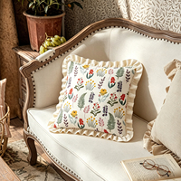 Housse de coussin à volants 100% coton, imprimé plante de fougère tropicale, motif botanique naturel, housse de coussin décorative pour canapé, décoration de la maison
