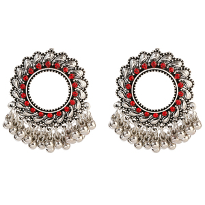 Pendientes Étnicos de Flores Rosadas en Forma de Media Luna para Mujer, Pendientes Jhumka de Bollywood con Pedrería Kundan, Joyería de Moda, Cuentas, Borlas, Estilo Gitano - Product Image 1