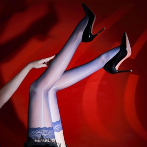 Lace Over The Knee Stockings Ultra Thin Shiny Transparent Thigh High Women's Black Nylon Aurora Effect - Product Image 4