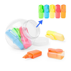 Custom Portable Non Toxic Fluorescent Ink Plastic Promotional <strong>Highlighters</strong> 5 Assorted Colors Pastel Oblique Marker Set School RS - Product Image 2