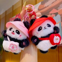 Porte-clés en peluche panda mignon avec chapeau et sac à dos - Charme panda adorable pour clés de voiture, sacs à dos et cadeaux de vacances pour enfants