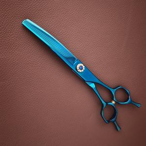 กรรไกรตัดขนสัตว์เลี้ยง S7 ขนาด 7 นิ้ว ใบมีดโค้งสีน้ำเงิน เหล็ก 440C อุปกรณ์ตัดขนมืออาชีพสำหรับสุนัขและแมว - Product Image 4