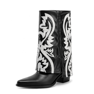 Botines de tacón alto con plataforma y punta puntiaguda de diamantes de imitación coloridos para mujer, estilo vaquero occidental - Product Image 5