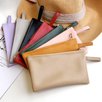 Tas Kosmetik Kulit Vegan Lembut dengan Ritsleting, Tas Makeup Portabel, Dompet Koin, Dompet Amplop Modis, Tempat Kartu Mahjong, Clutch
