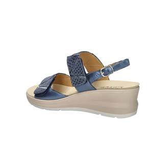 Sandalo con Zeppa Cinzia in Pelle Blu per Donna, Scarpa Estiva Comoda con Plateau - Product Image 2