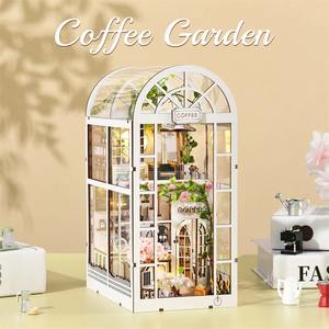 Hamaileon Exclusive Miniature Dollhouse DIY 3D En Bois Acrylique Puzzle YM07 Café <span class=keywords><strong>Jardin</strong></span> Étagère Insert Serre-Livres Nook - Product Image 3