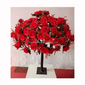 शादी की मेज की सजावट के लिए नया आगमन कृत्रिम इनडोर चेरी ब्लॉसम पेड़ छोटा लाल गुलाब का पेड़