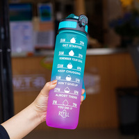 Bouteille d'eau portable 1000 ml, nouveau design dégradé, sans BPA, anti-fuite, avec sangle de transport et paille bec de canard, en plastique, pour adultes