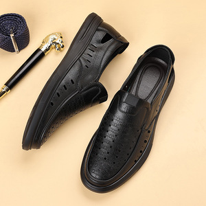 Zapatos Casuales Sin Cordones para Hombre, Suela Suave, Transpirables, de Cuero, con Tacón Bajo, Color Marrón y Negro, para Verano - Product Image 2