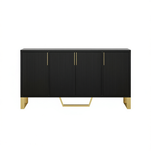 Aparador negro moderno con cuatro puertas, tiradores y patas metálicas, estantes ajustables, mueble de almacenamiento para cocina - Product Image 1