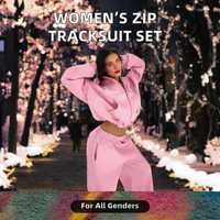 Ensemble de survêtement unisexe 2 pièces oversize avec sweat à capuche court et pantalon de survêtement assorti en polyester et coton avec fermeture éclair