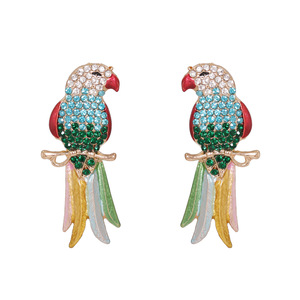 Новые аксессуары в американском стиле ретро с полным бриллиантом Красочные милые животные птица женский попугай серьги - Product Image 6