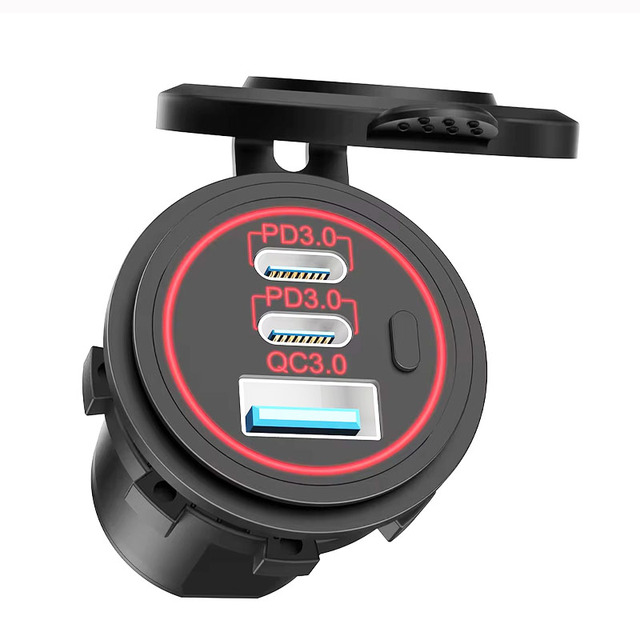 12V/24V 100W Multi-Port Car Charger QC3.0 PD USB A+C Fast Charging Socket for Marine Boats Trucks RVs