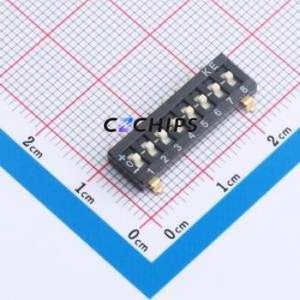 HX 2.54-8P TPGT-ST DIP Switch SMD Switch Flat Toggle, Raised Type Single Pole Double Throw 8 Gull Wing Type - Product Image 1