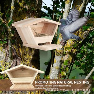 Nido de paloma de madera para colgar al aire libre, casa para pájaros de madera maciza con acabado natural para anidación en el patio trasero. - Product Image 1