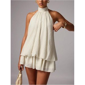Vestido Mini Halter con Estampado de Lunares para Mujer FOXA, Cintura Baja, Volantes, Corte en A, Vestido de Cóctel de Chifón sin Mangas para Fiesta o Evento Nocturno - Product Image 4