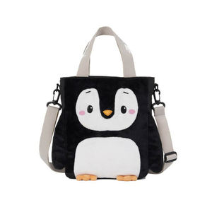 Bolsos Escolares, Bolso Tote de Poliéster Bordado, Diseño de Pingüino de Dibujos Animados para Niñas, Correas con Texto, Amplio, Moderno, Bolso de Hombro para Uso Diario - Product Image 1