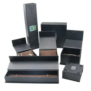 अनुकूलित काला मुद्रित कागज यूवी चांदी लोगो ग्रे मखमली जड़ा आभूषण पैकेजिंग उपहार बॉक्स रिंग बॉक्स