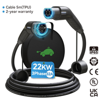 Kabel Pengisian Daya Kendaraan Listrik (EV) Baru Merek KHONS Tipe 2 ke Tipe 2 32A 22KW Tiga Fasa IEC62196 5M