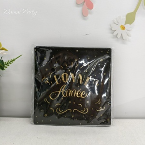 DAMAI Fournitures de fête du Nouvel An, Ensemble de vaisselle jetable noir et doré, comprenant assiettes, gobelets en papier et serviettes, pour la fête de la Bonne Année - Product Image 5