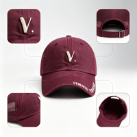 Nouvelle casquette de baseball brodée en V style coréen pour hommes et femmes, à large bord, effet amincissant, décontractée, streetwear, pour couple, style Dad Hat