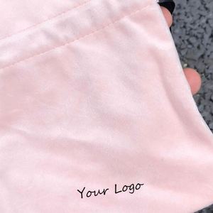 Personalised Velvet <b>Drawstring</b> Storage Bag Pink Color Velvet Gift Packaging <b>Pouch</b> With Black Ribbon - Product Image 5