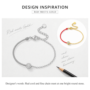 สร้อยข้อมือเพทายสีแดง สายสแตนเลสชุบทอง 14K ดีไซน์ครึ่งโซ่พร้อมหินกลมใส - Product Image 3