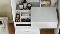 100 MOQ Coiffeuse en bois blanc avec plateau coulissant, miroir pleine longueur, étagères dissimulées, tiroirs et éclairage LED