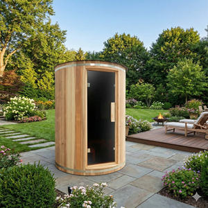 Sauna de Jardín Compacta Moderna para 4 Personas, Mini Sauna Exterior Vertical que Ahorra Espacio, Kit de Sauna con Energía Solar para Patios Pequeños - Product Image 1