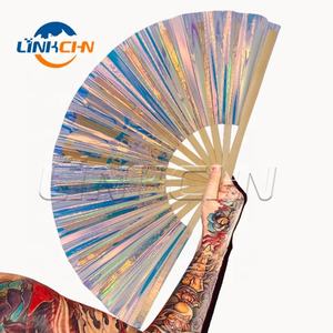 Ventilateur à main pliable en PVC imprimé avec logo personnalisé avec cadre en bambou - Product Image 2