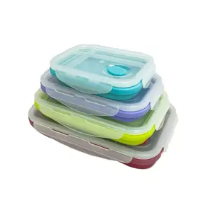 4 Stuks Siliconen Opvouwbare Bento Opvouwbare Voedselopslagcontainer Lekvrije Lunchbox Draagbare Buitenpicknick
