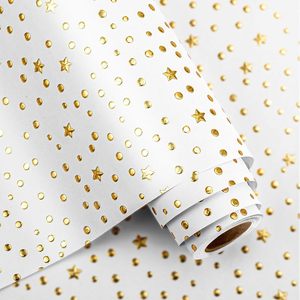 Eid White Kraft Wrapping <b>Paper</b> <b>Roll</b> 17x197Inch Gold 3D Foil Stars Polka Dots Gift <b>Wrap</b> for Celebration Craft - Product Image 1