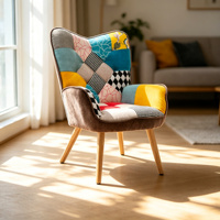 Fauteuil d'appoint en bois de style nordique classique moderne minimaliste, fauteuil de canapé patchwork pour chambre à coucher, appartement, salle à manger, hôtel, loisirs