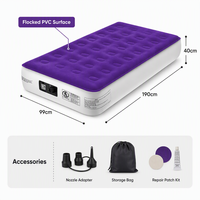 Matelas pneumatique floqué taille simple avec pompe AC intégrée, tissu PVC floqué, portable pour la maison, le camping et l'extérieur, vente en gros