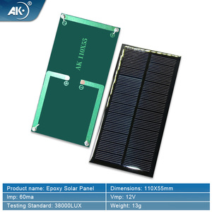 AK แผงโซลาร์60MA สี่เหลี่ยมขนาดเล็ก<span class=keywords><strong>12V</strong></span> 110X55mm อีพ็อกซี่ประสิทธิภาพ20% CE ROHS สำหรับชาร์จแบตเตอรี่พลังงานธนาคารไฟ LED - Product Image 3